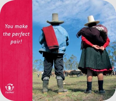 Fair Trade Photo Greeting Card Animals, Clothing, Colour image, Cow, Dailylife, Ethnic-folklore, Farmer, Friendship, Love, Market, Marriage, Multi-coloured, Nature, One man, One woman, Outdoor, People, Peru, Rural, Skirt, Sombrero, South America, Together, Traditional clothing, Vertical