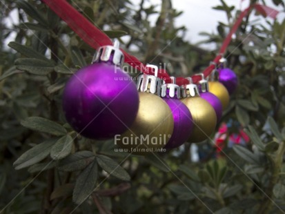 Fair Trade Photo Christmas, Christmas ball, Colour image, Focus on foreground, Gold, Horizontal, Outdoor, Perspective, Peru, Purple, South America, Tabletop