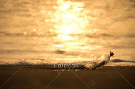 Fair Trade Photo Beach, Bottle, Coastal, Colour image, Emotions, Evening, Horizontal, Huanchaco, Loneliness, Message, Ocean, Outdoor, Peru, Sand, Sea, South America, Sunset, Water