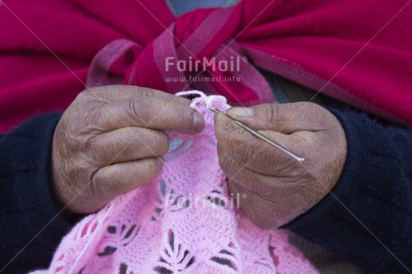 Fair Trade Photo Activity, Closeup, Clothing, Colour image, Crafts, Hand, Horizontal, Knitting, One woman, People, Peru, Pink, Rural, Shooting style, South America, Wool