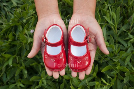 Fair Trade Photo Birth, Colour image, Hand, Horizontal, New baby, Peru, Red, Shoe, South America