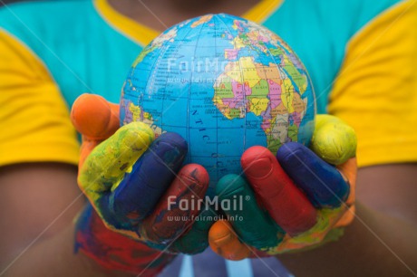 Fair Trade Photo Colour image, Colourful, Discrimination, Environment, Globe, Hand, Horizontal, One boy, People, Peru, South America, Sustainability, Tolerance, Values, World
