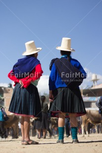 Fair Trade Photo Agriculture, Clothing, Colour image, Ethnic-folklore, Friendship, Hat, Market, People, Peru, Rural, Sombrero, South America, Traditional clothing, Two women, Vertical
