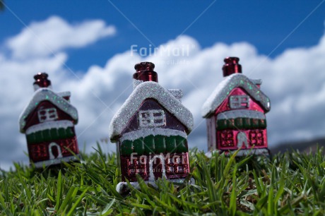 Fair Trade Photo Blue, Christmas, Closeup, Clouds, Grass, Green, Horizontal, House, Red, Sky, Snow