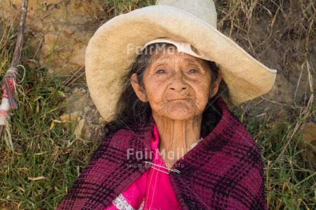 Fair Trade Photo Clothing, Colour image, Ethnic-folklore, Hat, Horizontal, Old age, One woman, People, Peru, Portrait headshot, Rural, South America, Traditional clothing