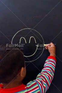 Fair Trade Photo Activity, Blackboard, Chalk, Colour image, Drawing, Emotions, Happiness, Happy, One, One boy, One child, People, Peru, Smile, Smiling, South America, Vertical