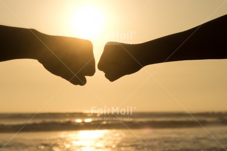 Fair Trade Photo Beach, Brother, Colour image, Evening, Fist, Friendship, Horizontal, Ocean, Outdoor, People, Peru, Sea, Shooting style, Silhouette, South America, Success, Sunset, Team, Together
