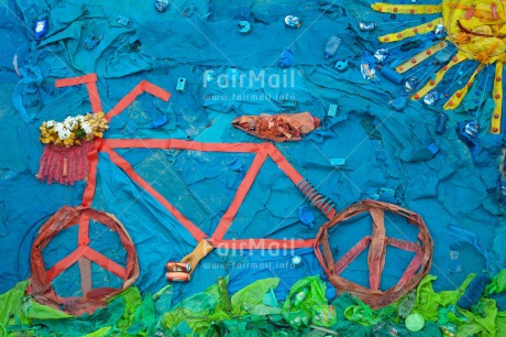 Fair Trade Photo Artistique, Bicycle, Colour image, Flower, Garbage, Grass, Peru, Recycle, South America, Sun, Transport