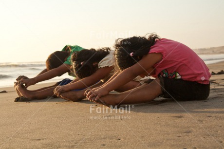 Fair Trade Photo Beach, Colour image, Evening, Friendship, Group of girls, Horizontal, Outdoor, People, Peru, South America, Together, Yoga