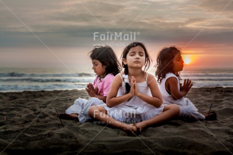 Fair Trade Photo Activity, Beach, Colour image, Evening, Friendship, Group of girls, Horizontal, Meditating, Outdoor, Peace, People, Peru, Sea, Sitting, South America, Sunset, Together, Wellness, Yoga