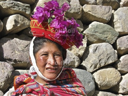 Fair Trade Photo Activity, Clothing, Colour image, Ethnic-folklore, Hat, Horizontal, Looking away, Multi-coloured, One woman, Outdoor, People, Peru, Portrait headshot, South America