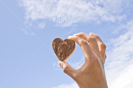 Fair Trade Photo Blue, Chachapoyas, Colour image, Hand, Heart, Horizontal, Love, Marriage, Mothers day, Peru, Sky, South America, Thinking of you, Valentines day, Wedding, Wood