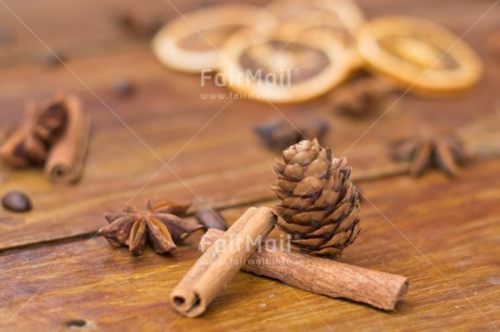 Fair Trade Photo Brown, Christmas, Christmas decoration, Cinnamon, Coffee, Colour, Colour image, Drink, Food and alimentation, Fruits, Horizontal, Object, Orange, Pine, Place, South America, Wood
