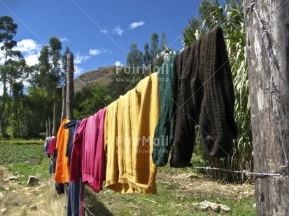 Fair Trade Photo Activity, Agriculture, Clothing, Colour image, Day, Drying, Horizontal, Mountain, Multi-coloured, Outdoor, Peru, Rural, Scenic, South America, Travel