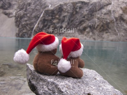 Fair Trade Photo Christmas, Colour image, Focus on foreground, Friendship, Horizontal, Lake, Multi-coloured, Outdoor, Peru, South America, Tabletop, Teddybear, Together