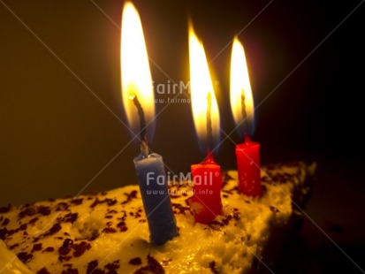 Fair Trade Photo Birthday, Blue, Cake, Candle, Colour image, Flame, Food and alimentation, Horizontal, Indoor, Party, Peru, Red, South America, Studio