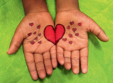 Fair Trade Photo Greeting Card Activity, Asia, Closeup, Colour image, Giving, Green, Hand, Heart, Horizontal, India, Love, Red, Valentines day