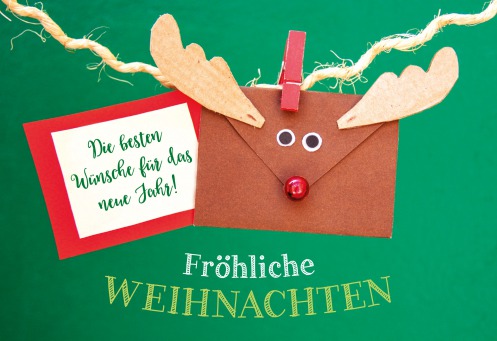 Fair Trade Photo Greeting Card Christmas, Colour image, Envelope, Horizontal, Peru, Reindeer, South America