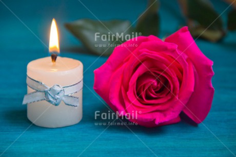 Fair Trade Photo Blue, Candle, Colour image, Condolence-Sympathy, Horizontal, Light, Love, Peru, Pink, Ribbon, Rose, South America, Valentines day, White