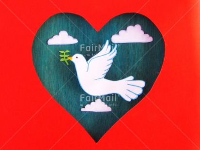 Fair Trade Photo Activity, Animals, Baptism, Bird, Branch, Christianity, Clouds, Colour image, Communion, Confirmation, Crafts, Drawing, Flying, Heart, Heaven, Horizontal, Love, Paper, Peace, Peru, Pigeon, Plant, Red, Religion, Sky, South America, White