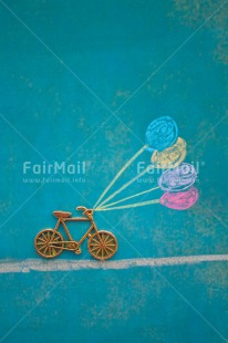 Fair Trade Photo Activity, Balloon, Bicycle, Blue, Chalk, Colour image, Emotions, Happiness, Holiday, Moving, Multi-coloured, Peru, Seasons, South America, Summer, Transport, Travelling, Vertical