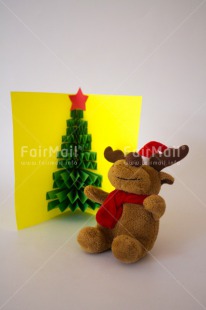 Fair Trade Photo Card, Christmas, Colour image, Crafts, Green, Greeting, Peru, Red, Reindeer, South America, Star, Tree, Vertical, Yellow