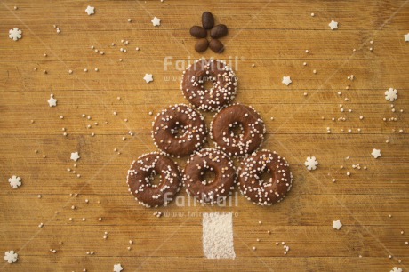 Fair Trade Photo Christmas, Colour image, Doughnut, Horizontal, Indoor, Peru, Seasons, Snow, South America, Star, Sweets, Table, Tree, White, Winter, Wood