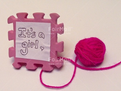 Fair Trade Photo Birth, Colour image, Girl, Horizontal, Letter, New baby, People, Peru, Pink, South America, Studio, Tabletop, Wool