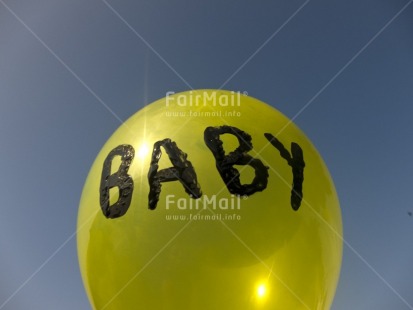 Fair Trade Photo Balloon, Birth, Colour image, Horizontal, Letter, New baby, Outdoor, Peru, Sky, South America, Yellow