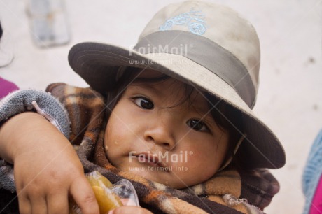 Fair Trade Photo 0-5 years, Activity, Baby, Day, Hat, Horizontal, Latin, Looking at camera, One boy, Outdoor, People, Peru, Portrait headshot, South America