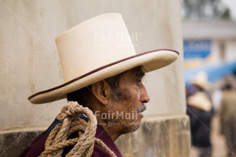 Fair Trade Photo 45-50 years, Day, Ethnic-folklore, Farmer, Horizontal, Latin, Market, Moustache, One man, Outdoor, People, Peru, Portrait headshot, Sombrero, South America