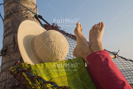 Fair Trade Photo Activity, Closeup, Colour image, Day, Foot, Hammock, Hat, Holiday, One woman, Outdoor, Palmtree, People, Peru, Relaxing, Sky, South America, Summer, Travel, Tree