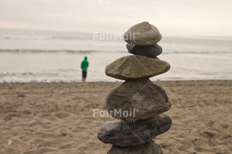 Fair Trade Photo Balance, Beach, Colour image, Emotions, Loneliness, One man, Outdoor, People, Peru, Sand, Sky, South America, Stone, Water, Wellness