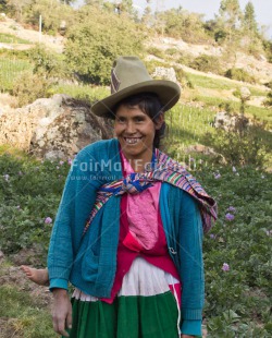 Fair Trade Photo Activity, Agriculture, Clothing, Colour image, Ethnic-folklore, Farmer, Looking at camera, One woman, People, Peru, Portrait headshot, Rural, Smiling, South America, Traditional clothing, Vertical