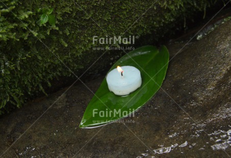 Fair Trade Photo Candle, Colour image, Condolence-Sympathy, Flame, Horizontal, Leaf, Peru, South America, Thinking of you, Water