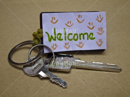 Fair Trade Photo Colour image, Horizontal, Indoor, Key, Letter, New home, Peru, South America, Tabletop, Welcome home
