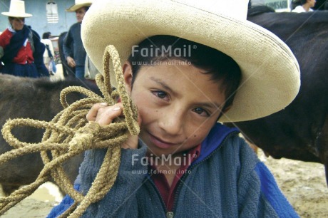 Fair Trade Photo 10-15 years, Activity, Agriculture, Child labour, Colour image, Ethnic-folklore, Hat, Horizontal, Latin, Looking at camera, Market, One boy, One child, People, Peru, Portrait halfbody, Rural, Smiling, Social issues, Sombrero, South America