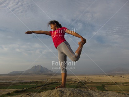 Fair Trade Photo 5 -10 years, Activity, Casual clothing, Clothing, Colour image, Horizontal, Latin, Mountain, One girl, People, Peru, Rural, Scenic, South America, Yoga
