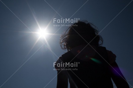 Fair Trade Photo Backlit, Colour image, Evening, Light, Low angle view, One girl, Outdoor, People, Peru, Silhouette, Sky, South America