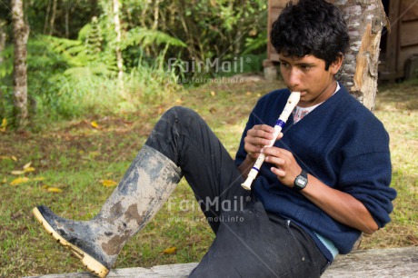 Fair Trade Photo Colour image, Flute, Horizontal, One boy, People, Peru, Playing music, Rural, South America