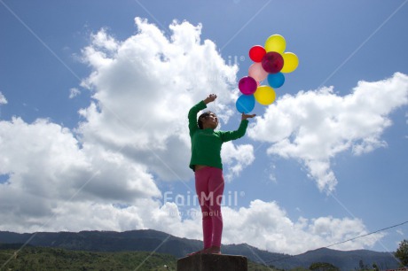 Fair Trade Photo Balloon, Birthday, Clouds, Colour image, Emotions, Exams, Good luck, Happiness, Horizontal, Invitation, One girl, Party, People, Peru, Sky, South America, Summer, Well done