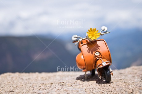 Fair Trade Photo Activity, Birthday, Chachapoyas, Clouds, Colour image, Flower, Food and alimentation, Fruits, Holiday, Horizontal, Motorcycle, On the road, Orange, Peru, Sky, South America, Transport, Travel, Travelling, Vespa, Yellow