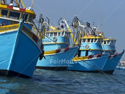 Fair Trade Photo Blue, Boat, Colour image, Day, Fisheries, Fishing, Horizontal, Outdoor, Peru, Sea, South America, Transport, Travel, Water