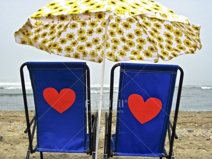 Fair Trade Photo Activity, Beach, Blue, Chair, Colour image, Day, Heart, Holiday, Horizontal, Love, Marriage, Outdoor, Peru, Red, Relaxing, Sea, Seasons, South America, Summer, Together