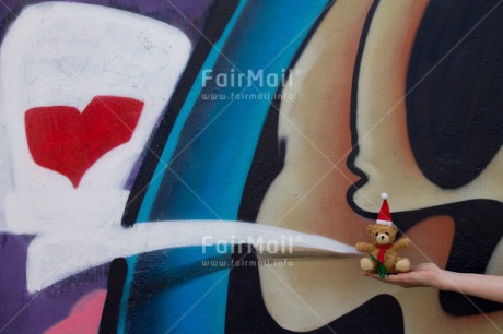 Fair Trade Photo Artistique, Christmas, Colour image, Graffity, Horizontal, Peru, South America, Teddybear