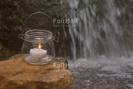 Fair Trade Photo Candle, Colour image, Condolence-Sympathy, Glass, Horizontal, Light, Peru, River, South America, Water, Waterfall, White