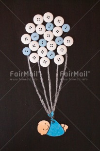 Fair Trade Photo Activity, Baby, Balloon, Birth, Blackboard, Blue, Boy, Colour image, Drawing, Flying, New baby, People, Peru, Son, South America, Vertical