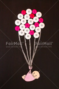 Fair Trade Photo Activity, Baby, Balloon, Birth, Blackboard, Colour image, Daughter, Drawing, Flying, Girl, New baby, People, Peru, Pink, South America, Vertical