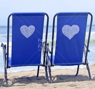 Fair Trade Photo Beach, Blue, Chair, Colour image, Day, Heart, Horizontal, Love, Marriage, Outdoor, Peru, Sand, Seasons, South America, Summer, Together, Valentines day, White