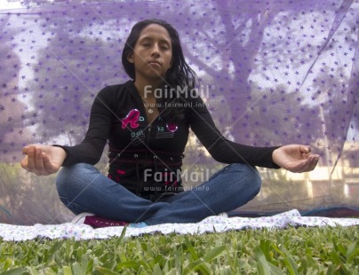 Fair Trade Photo 15-20 years, Activity, Casual clothing, Clothing, Colour image, Day, Horizontal, Latin, Meditating, One girl, Outdoor, People, Peru, Seasons, South America, Summer, Wellness, Yoga